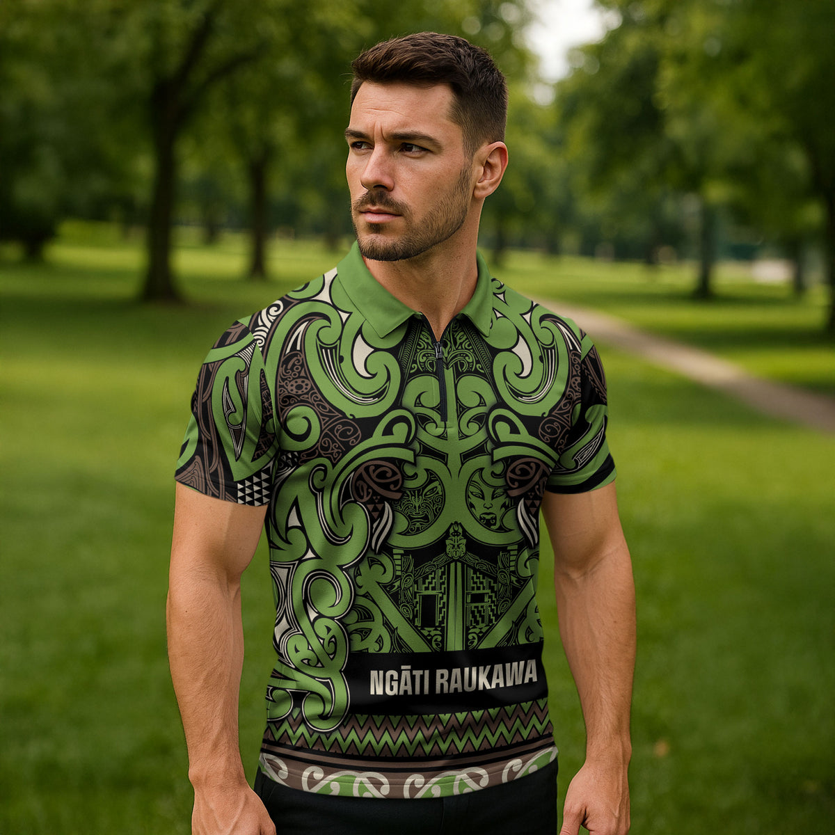 Aotearoa Iwi Ngati Raukawa Zipper Polo Shirt Maori Wharenui House Tribal Pattern LT9 - Polynesian Pride