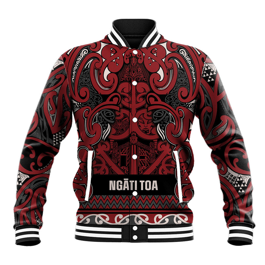 Aotearoa Iwi Ngati Toa Baseball Jacket Maori Wharenui House Tribal Pattern LT9 Unisex Dark Red - Polynesian Pride