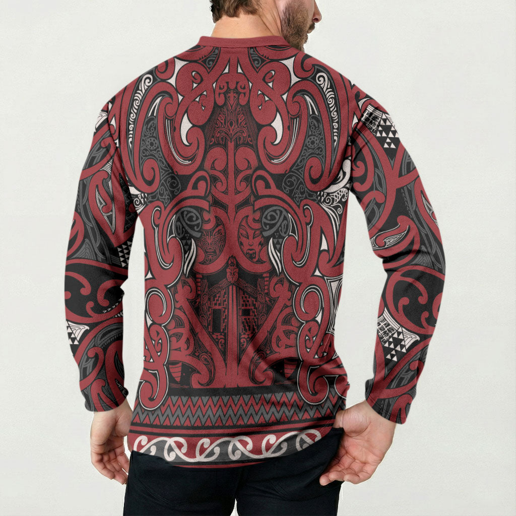 Aotearoa Iwi Ngati Toa Button Sweatshirt Maori Wharenui House Tribal Pattern LT9 - Polynesian Pride