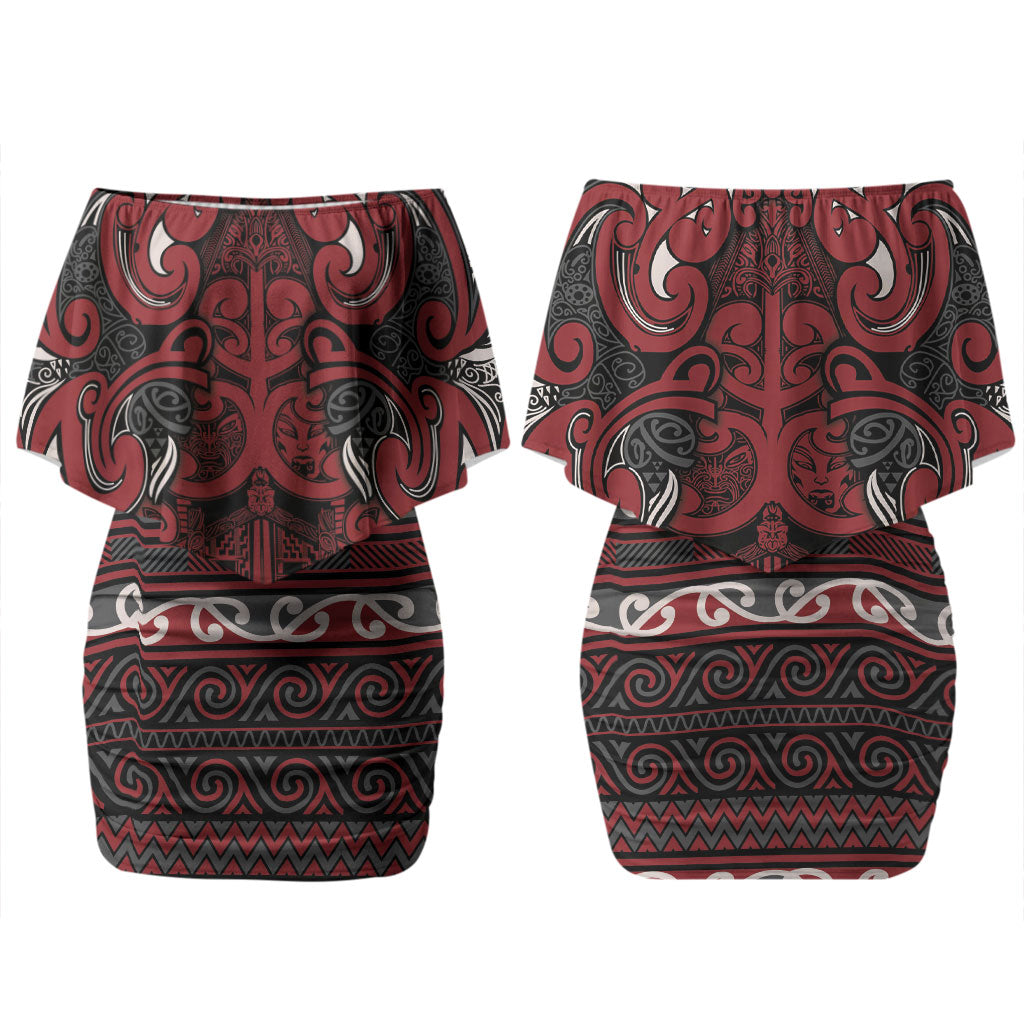 Aotearoa Iwi Ngati Toa Couples Matching Off Shoulder Short Dress and Hawaiian Shirt Maori Wharenui House Tribal Pattern LT9 - Polynesian Pride