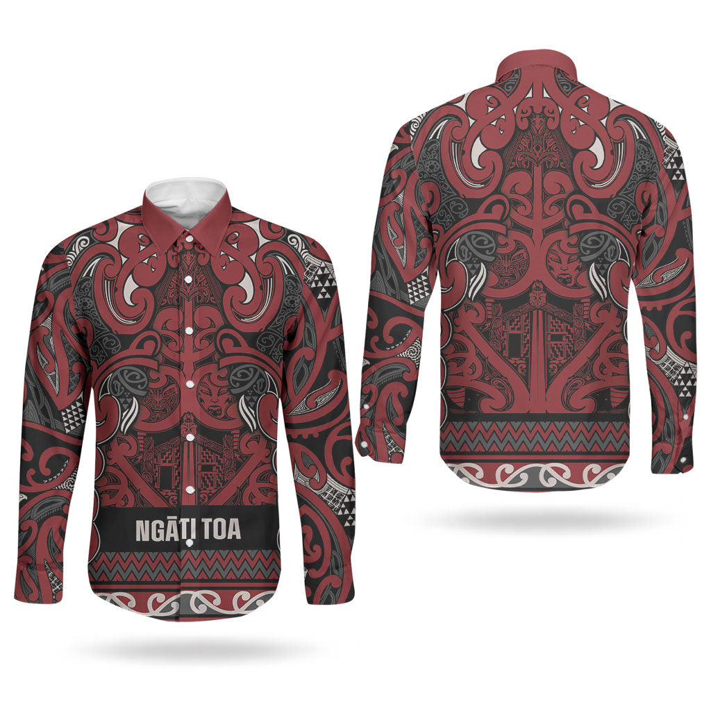 Aotearoa Iwi Ngati Toa Couples Matching Puletasi and Long Sleeve Button Shirt Maori Wharenui House Tribal Pattern LT9 - Polynesian Pride