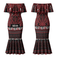 Aotearoa Iwi Ngati Toa Family Matching Mermaid Dress and Hawaiian Shirt Maori Wharenui House Tribal Pattern LT9 Mom's Dress Dark Red - Polynesian Pride