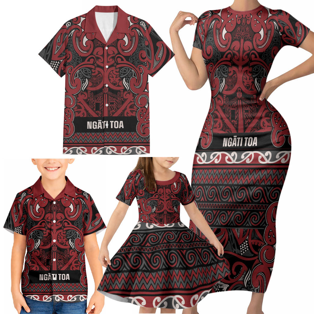 Aotearoa Iwi Ngati Toa Family Matching Short Sleeve Bodycon Dress and Hawaiian Shirt Maori Wharenui House Tribal Pattern LT9 - Polynesian Pride
