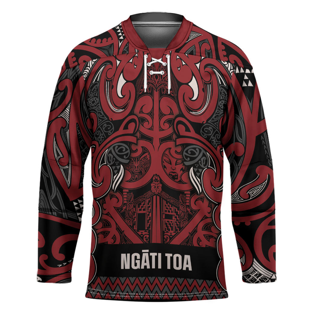 Aotearoa Iwi Ngati Toa Hockey Jersey Maori Wharenui House Tribal Pattern LT9 Unisex Dark Red - Polynesian Pride