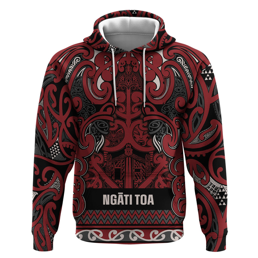 Aotearoa Iwi Ngati Toa Hoodie Maori Wharenui House Tribal Pattern LT9 Pullover Hoodie Dark Red - Polynesian Pride