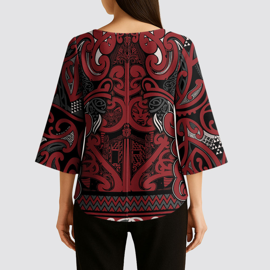 Aotearoa Iwi Ngati Toa Kimono Sleeve Blouse Maori Wharenui House Tribal Pattern LT9 - Polynesian Pride
