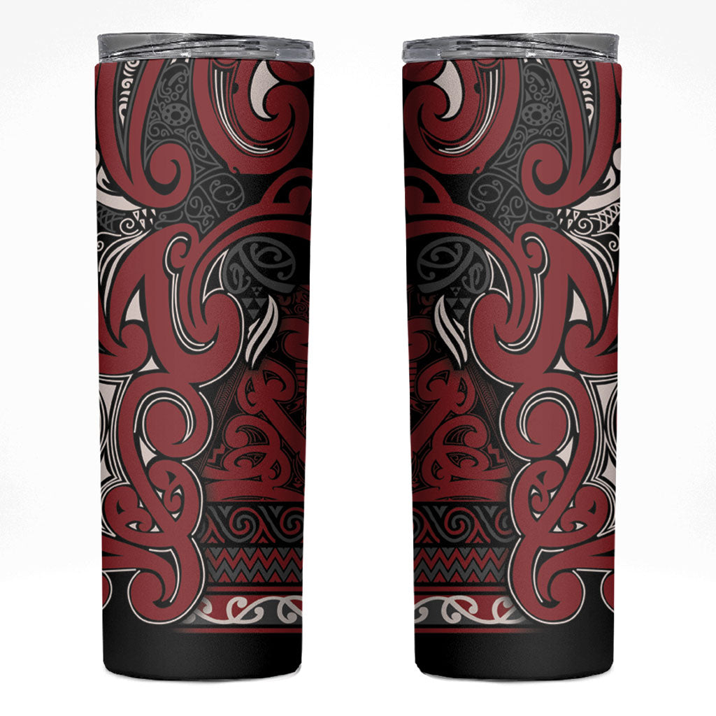 Aotearoa Iwi Ngati Toa Skinny Tumbler Maori Wharenui House Tribal Pattern LT9 Dark Red - Polynesian Pride