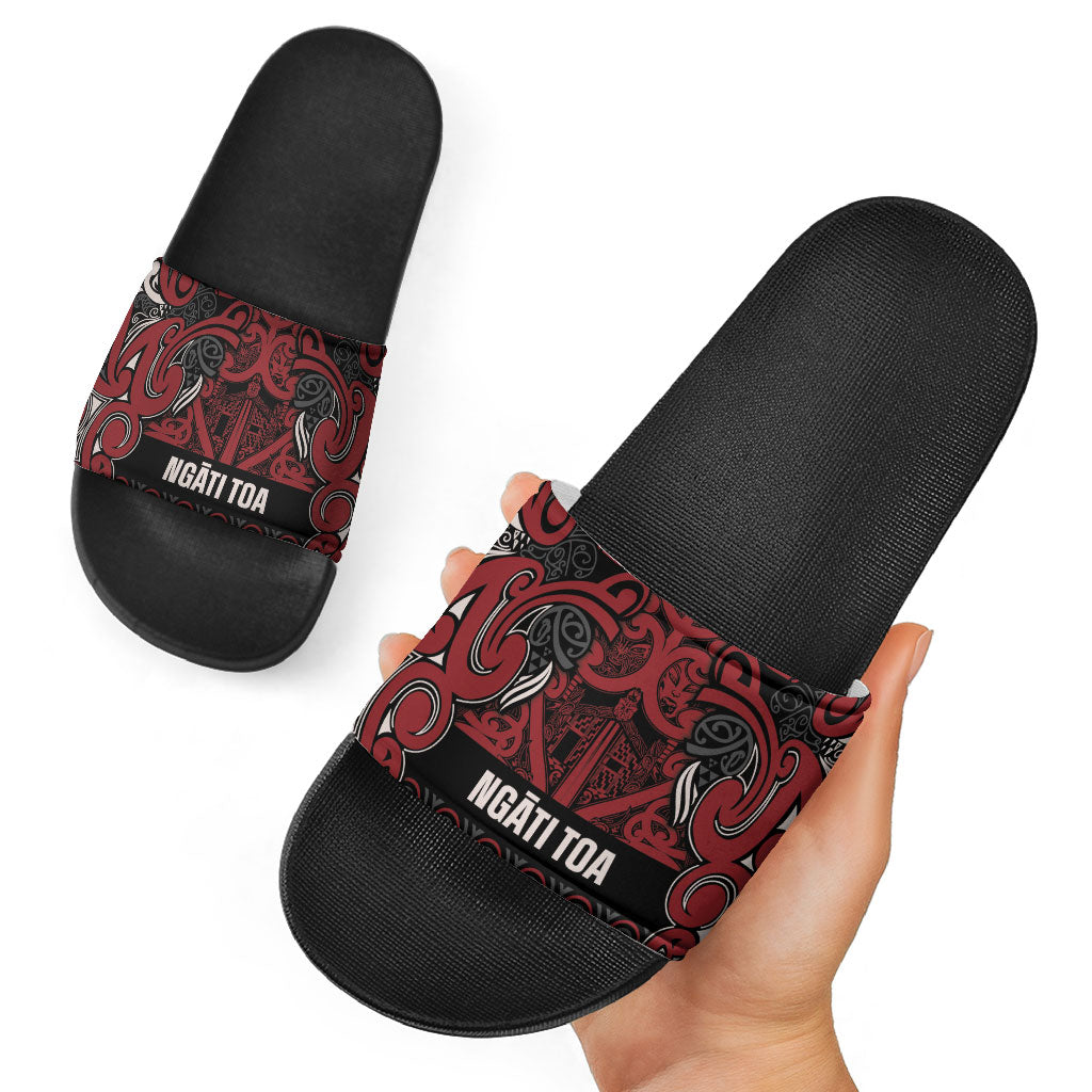 Aotearoa Iwi Ngati Toa Slide Sandals Maori Wharenui House Tribal Pattern LT9 - Polynesian Pride