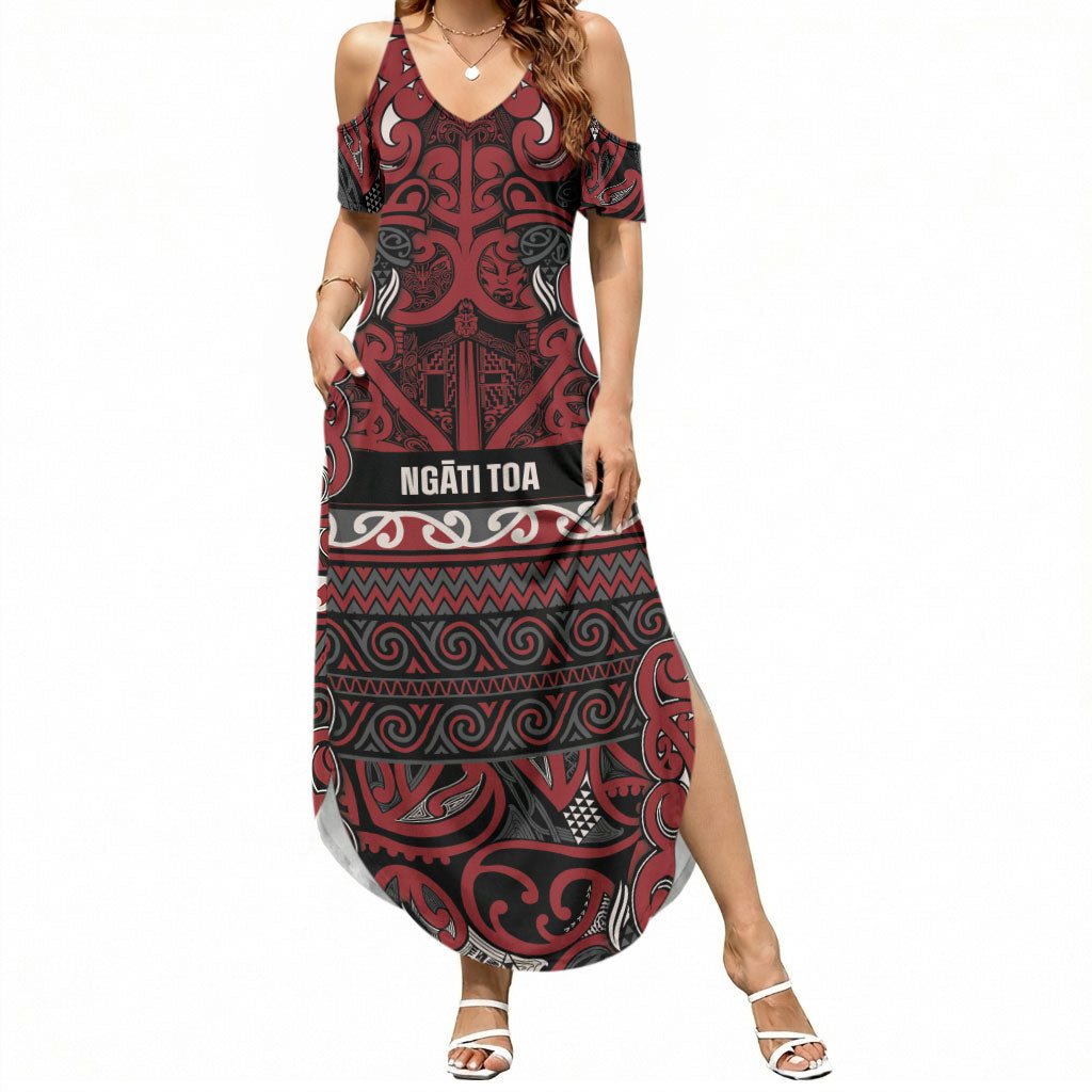 Aotearoa Iwi Ngati Toa Summer Maxi Dress Maori Wharenui House Tribal Pattern LT9 Women Dark Red - Polynesian Pride