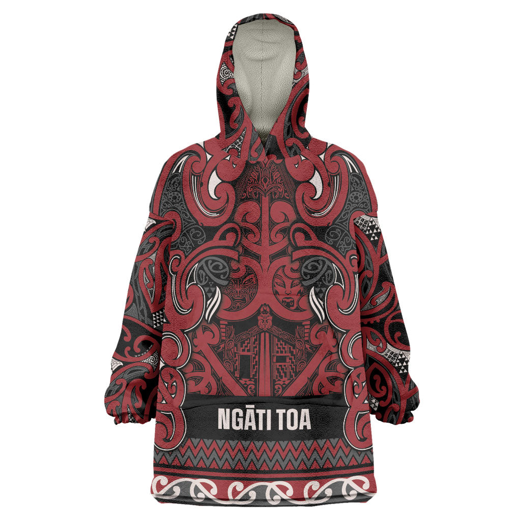 Aotearoa Iwi Ngati Toa Wearable Blanket Hoodie Maori Wharenui House Tribal Pattern LT9 One Size Dark Red - Polynesian Pride