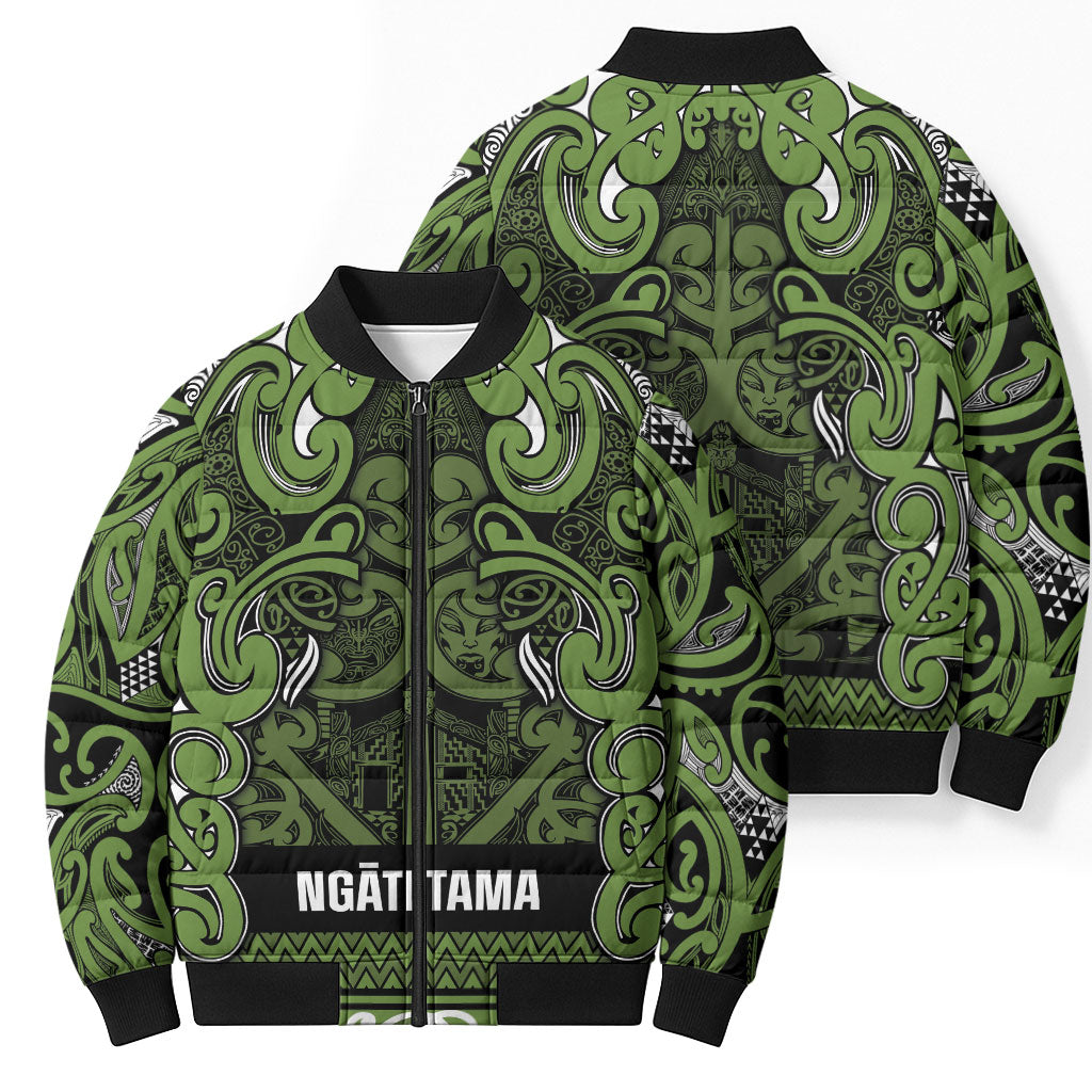 Aotearoa Iwi Ngāti Tama ki Taranaki Trust Bomber Puffer Jacket Maori Wharenui House Tribal Pattern LT9 - Polynesian Pride