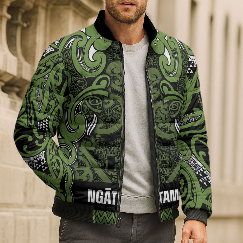 Aotearoa Iwi Ngāti Tama ki Taranaki Trust Bomber Puffer Jacket Maori Wharenui House Tribal Pattern LT9 - Polynesian Pride