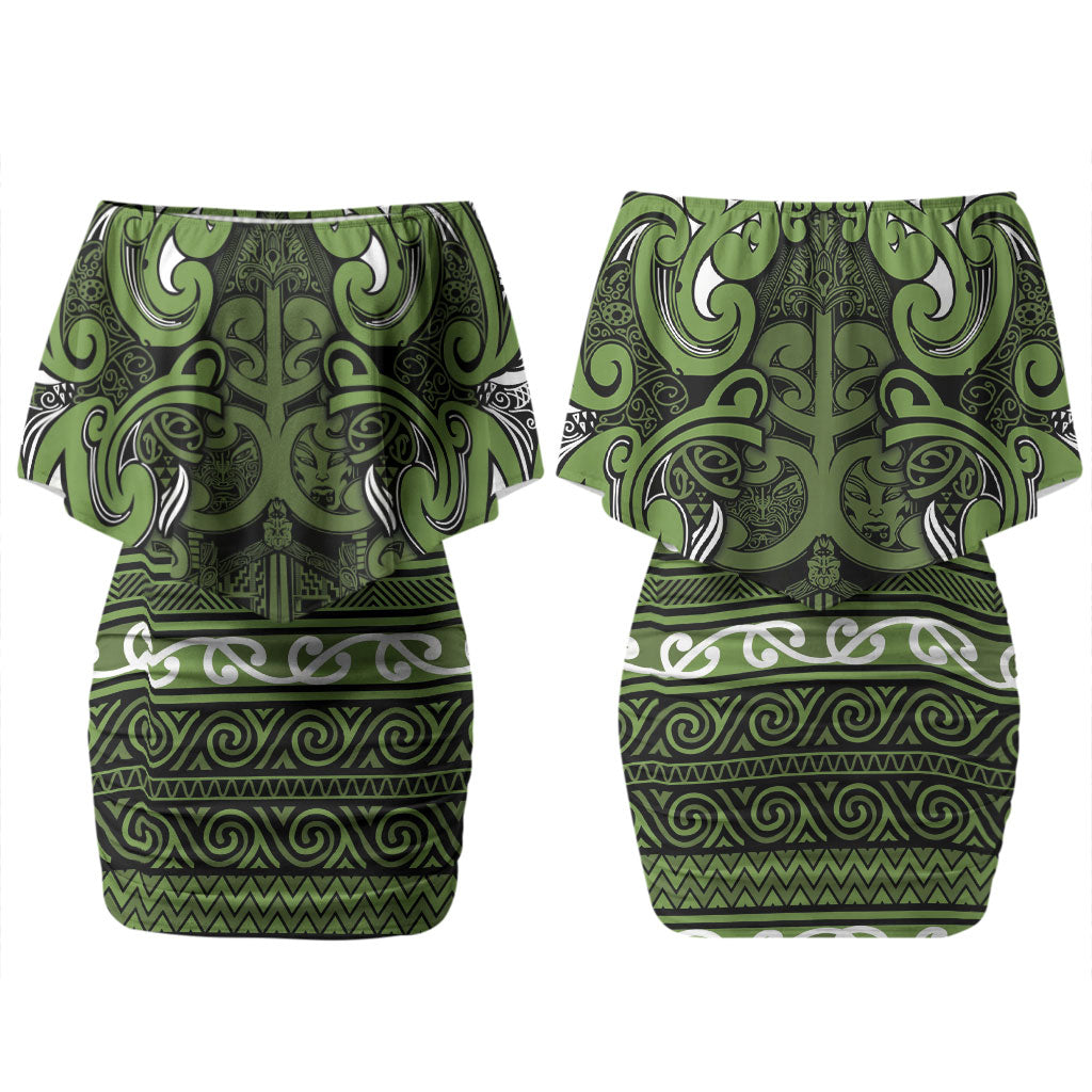 Aotearoa Iwi Ngāti Tama ki Taranaki Trust Couples Matching Off Shoulder Short Dress and Long Sleeve Button Shirt Maori Wharenui House Tribal Pattern LT9 - Polynesian Pride