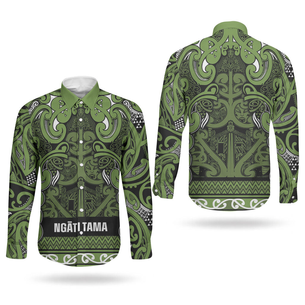 Aotearoa Iwi Ngāti Tama ki Taranaki Trust Couples Matching Off The Shoulder Long Sleeve Dress and Long Sleeve Button Shirt Maori Wharenui House Tribal Pattern LT9 - Polynesian Pride