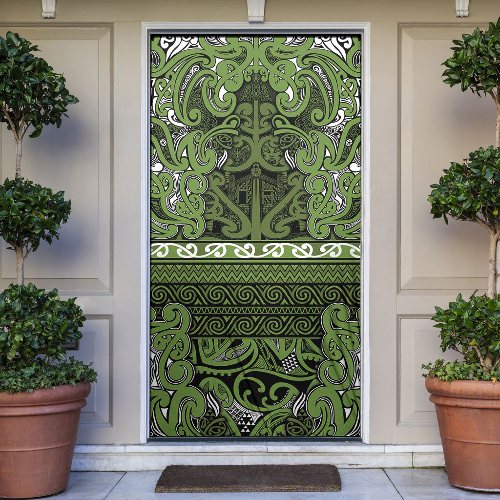 Aotearoa Iwi Ngāti Tama ki Taranaki Trust Door Cover Maori Wharenui House Tribal Pattern LT9 Lime - Polynesian Pride