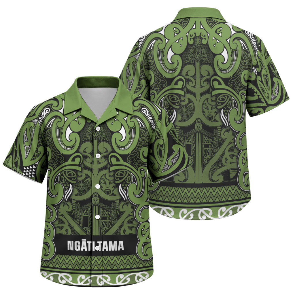 Aotearoa Iwi Ngāti Tama ki Taranaki Trust Family Matching Off Shoulder Short Dress and Hawaiian Shirt Maori Wharenui House Tribal Pattern LT9 Son's Shirt Lime - Polynesian Pride