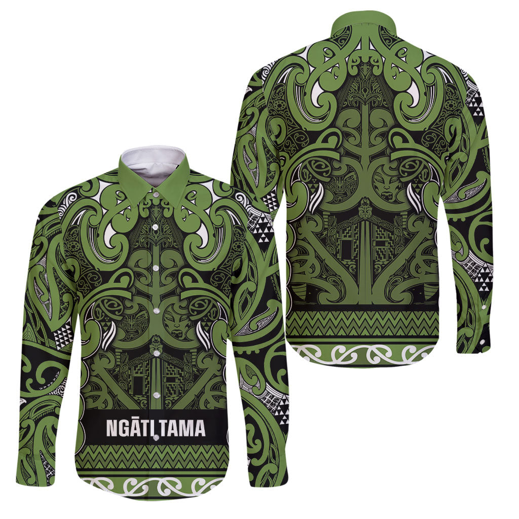 Aotearoa Iwi Ngāti Tama ki Taranaki Trust Family Matching Short Sleeve Bodycon Dress and Hawaiian Shirt Maori Wharenui House Tribal Pattern LT9 Dad's Shirt - Long Sleeve Lime - Polynesian Pride