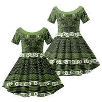 Aotearoa Iwi Ngāti Tama ki Taranaki Trust Family Matching Short Sleeve Bodycon Dress and Hawaiian Shirt Maori Wharenui House Tribal Pattern LT9 Daughter's Dress Lime - Polynesian Pride