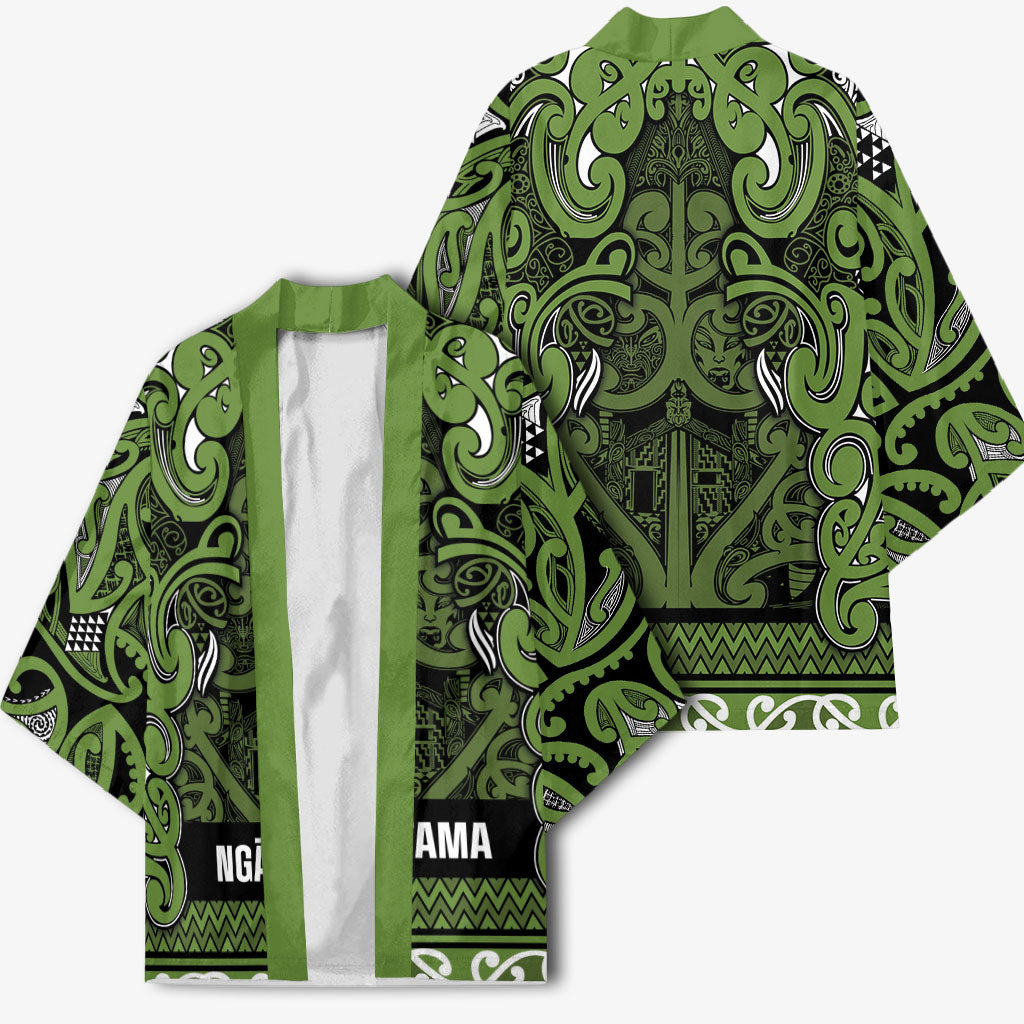 Aotearoa Iwi Ngāti Tama ki Taranaki Trust Kimono Maori Wharenui House Tribal Pattern LT9 - Polynesian Pride