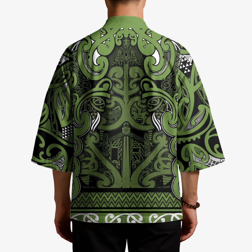 Aotearoa Iwi Ngāti Tama ki Taranaki Trust Kimono Maori Wharenui House Tribal Pattern LT9 - Polynesian Pride