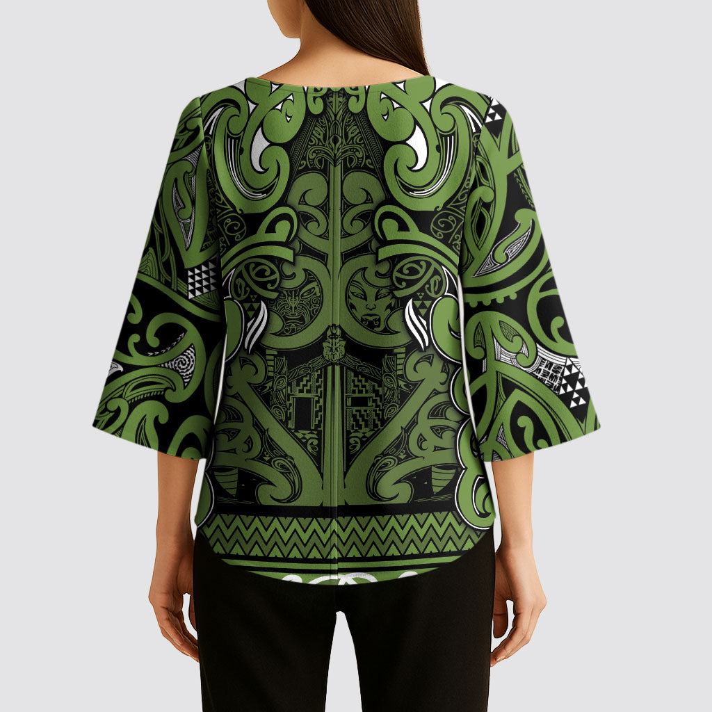 Aotearoa Iwi Ngāti Tama ki Taranaki Trust Kimono Sleeve Blouse Maori Wharenui House Tribal Pattern LT9 - Polynesian Pride