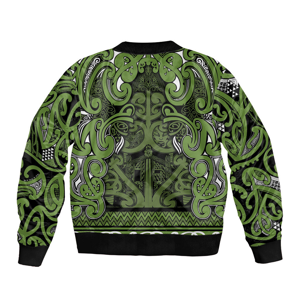 Aotearoa Iwi Ngāti Tama ki Taranaki Trust Sleeve Zip Bomber Jacket Maori Wharenui House Tribal Pattern LT9 - Polynesian Pride