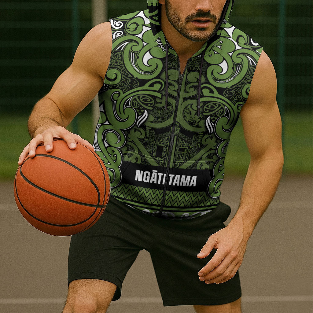 Aotearoa Iwi Ngāti Tama ki Taranaki Trust Sleeveless Zip Hoodie Maori Wharenui House Tribal Pattern LT9 - Polynesian Pride
