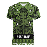 Aotearoa Iwi Ngāti Tama ki Taranaki Trust Women V-Neck T-Shirt Maori Wharenui House Tribal Pattern LT9 Female Lime - Polynesian Pride