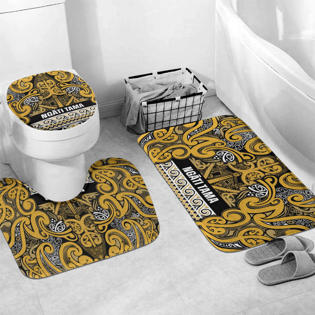 Aotearoa Iwi Ngāti Tama ki Te Waipounamu Trust Bathroom Set Maori Wharenui House Tribal Pattern LT9 Mat Set Only (3 pcs) One Size Gold - Polynesian Pride