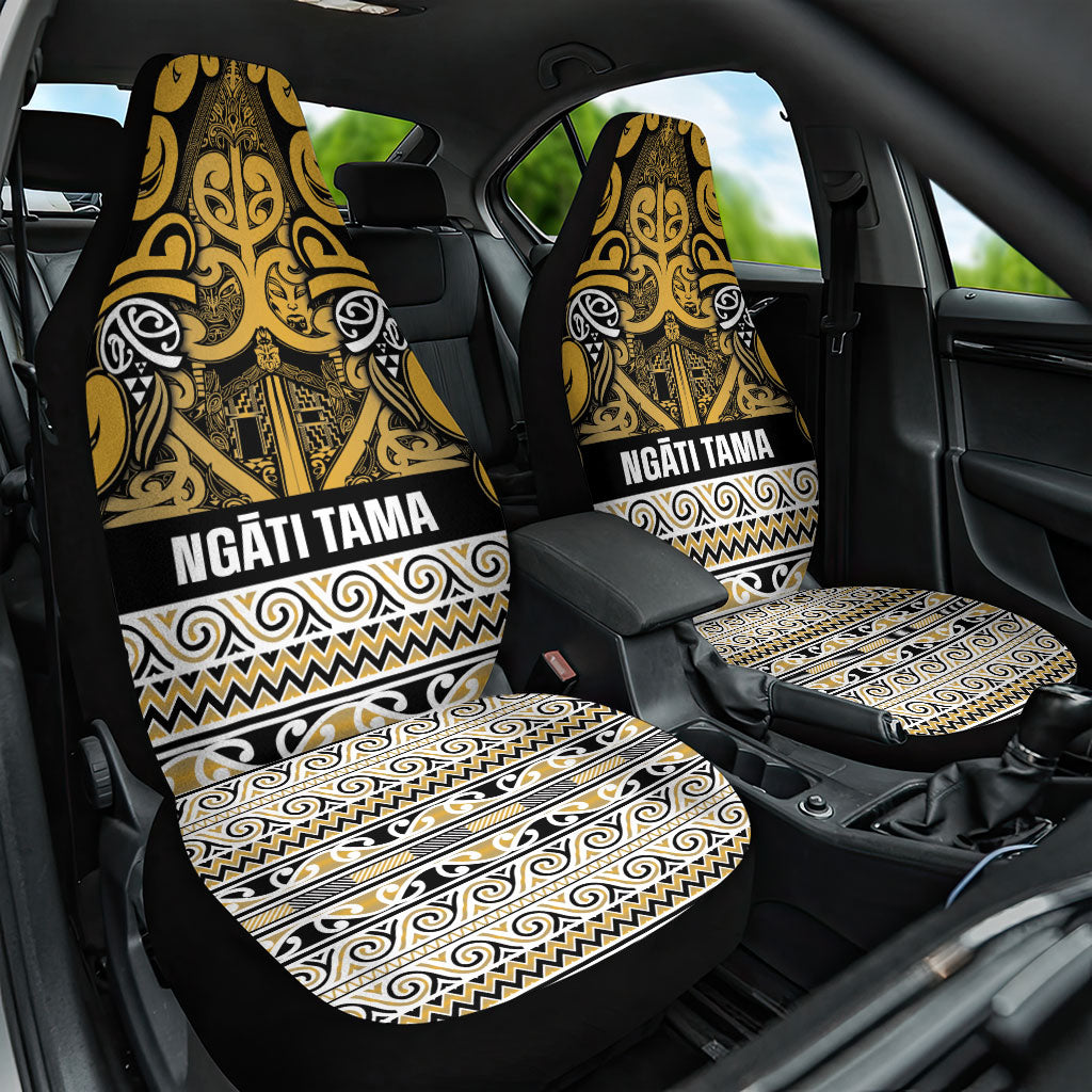 Aotearoa Iwi Ngāti Tama ki Te Waipounamu Trust Car Seat Cover Maori Wharenui House Tribal Pattern LT9 One Size Gold - Polynesian Pride