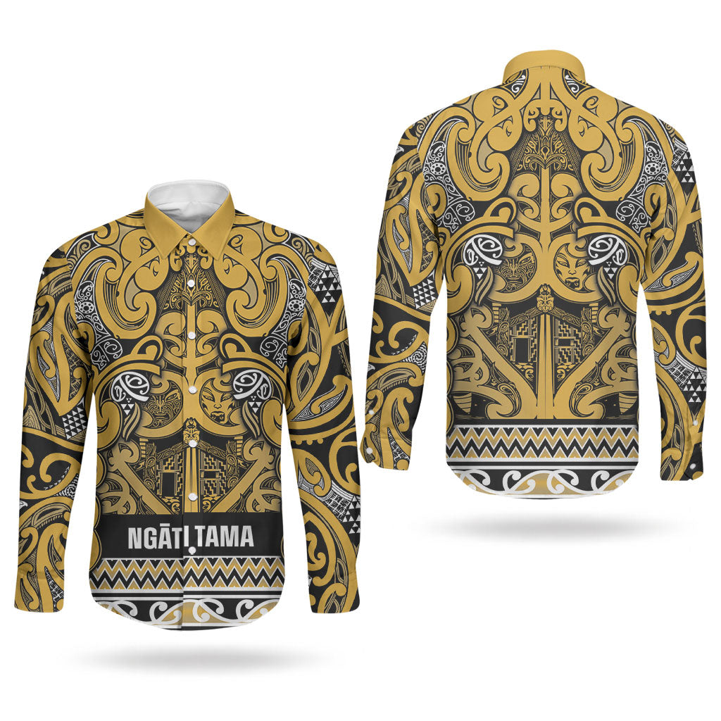 Aotearoa Iwi Ngāti Tama ki Te Waipounamu Trust Couples Matching Puletasi and Long Sleeve Button Shirt Maori Wharenui House Tribal Pattern LT9 - Polynesian Pride