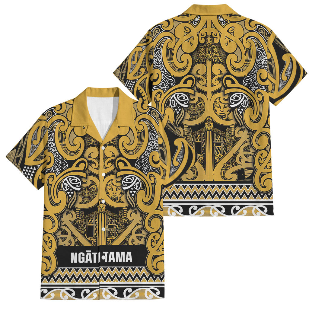 Aotearoa Iwi Ngāti Tama ki Te Waipounamu Trust Family Matching Tank Maxi Dress and Hawaiian Shirt Maori Wharenui House Tribal Pattern LT9 Dad's Shirt - Short Sleeve Gold - Polynesian Pride