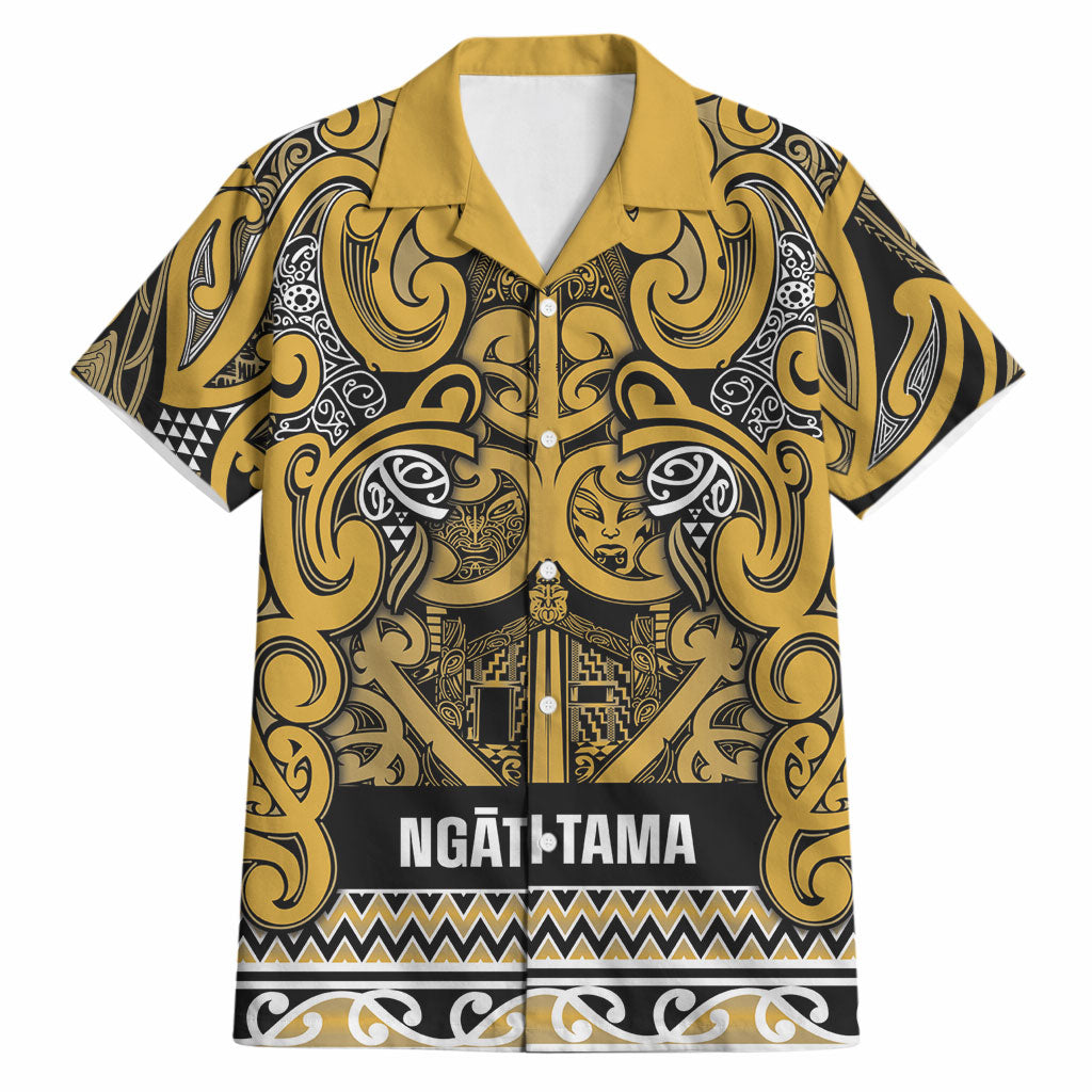 Aotearoa Iwi Ngāti Tama ki Te Waipounamu Trust Hawaiian Shirt Maori Wharenui House Tribal Pattern LT9 Gold - Polynesian Pride