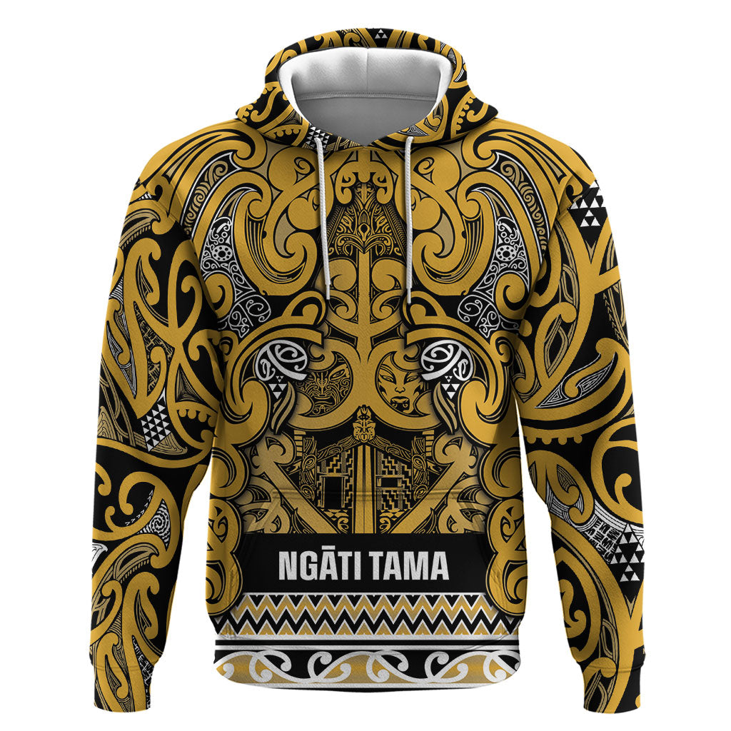 Aotearoa Iwi Ngāti Tama ki Te Waipounamu Trust Hoodie Maori Wharenui House Tribal Pattern LT9 Pullover Hoodie Gold - Polynesian Pride
