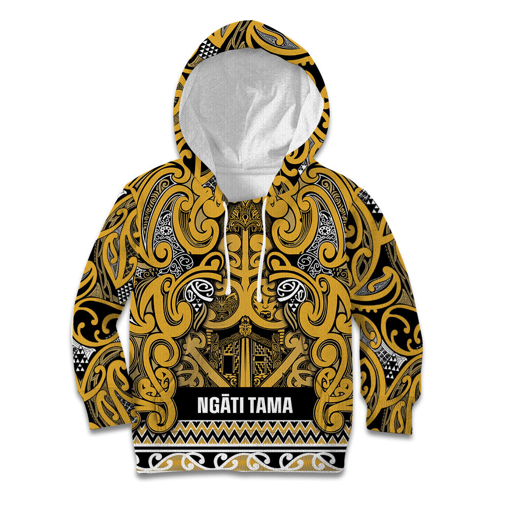 Aotearoa Iwi Ngāti Tama ki Te Waipounamu Trust Kid Hoodie Maori Wharenui House Tribal Pattern LT9 Hoodie Gold - Polynesian Pride