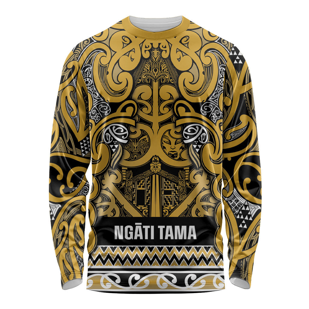 Aotearoa Iwi Ngāti Tama ki Te Waipounamu Trust Long Sleeve Shirt Maori Wharenui House Tribal Pattern LT9 Unisex Gold - Polynesian Pride