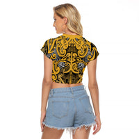 Aotearoa Iwi Ngāti Tama ki Te Waipounamu Trust Raglan Cropped T Shirt Maori Wharenui House Tribal Pattern LT9 - Polynesian Pride