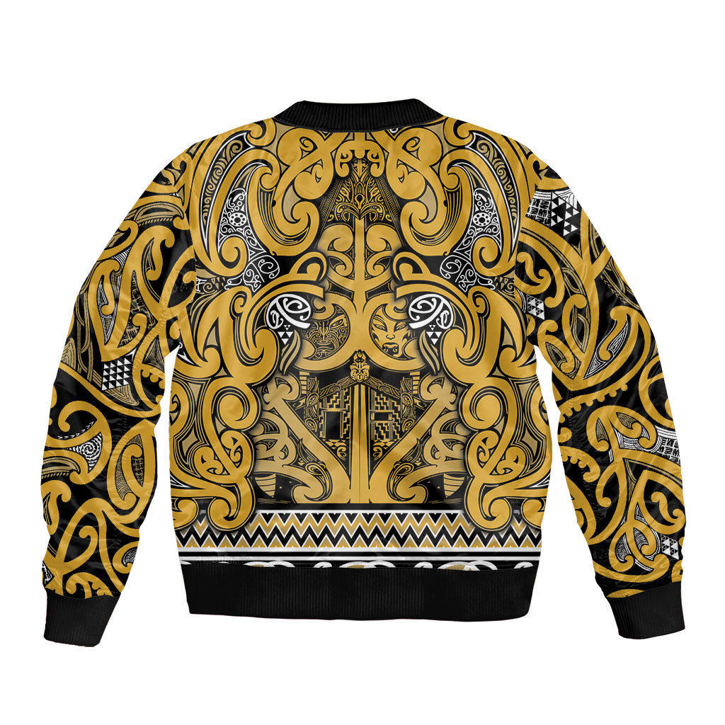 Aotearoa Iwi Ngāti Tama ki Te Waipounamu Trust Sleeve Zip Bomber Jacket Maori Wharenui House Tribal Pattern LT9 - Polynesian Pride