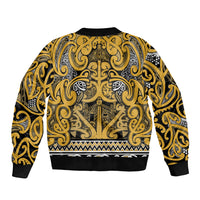Aotearoa Iwi Ngāti Tama ki Te Waipounamu Trust Sleeve Zip Bomber Jacket Maori Wharenui House Tribal Pattern LT9 - Polynesian Pride