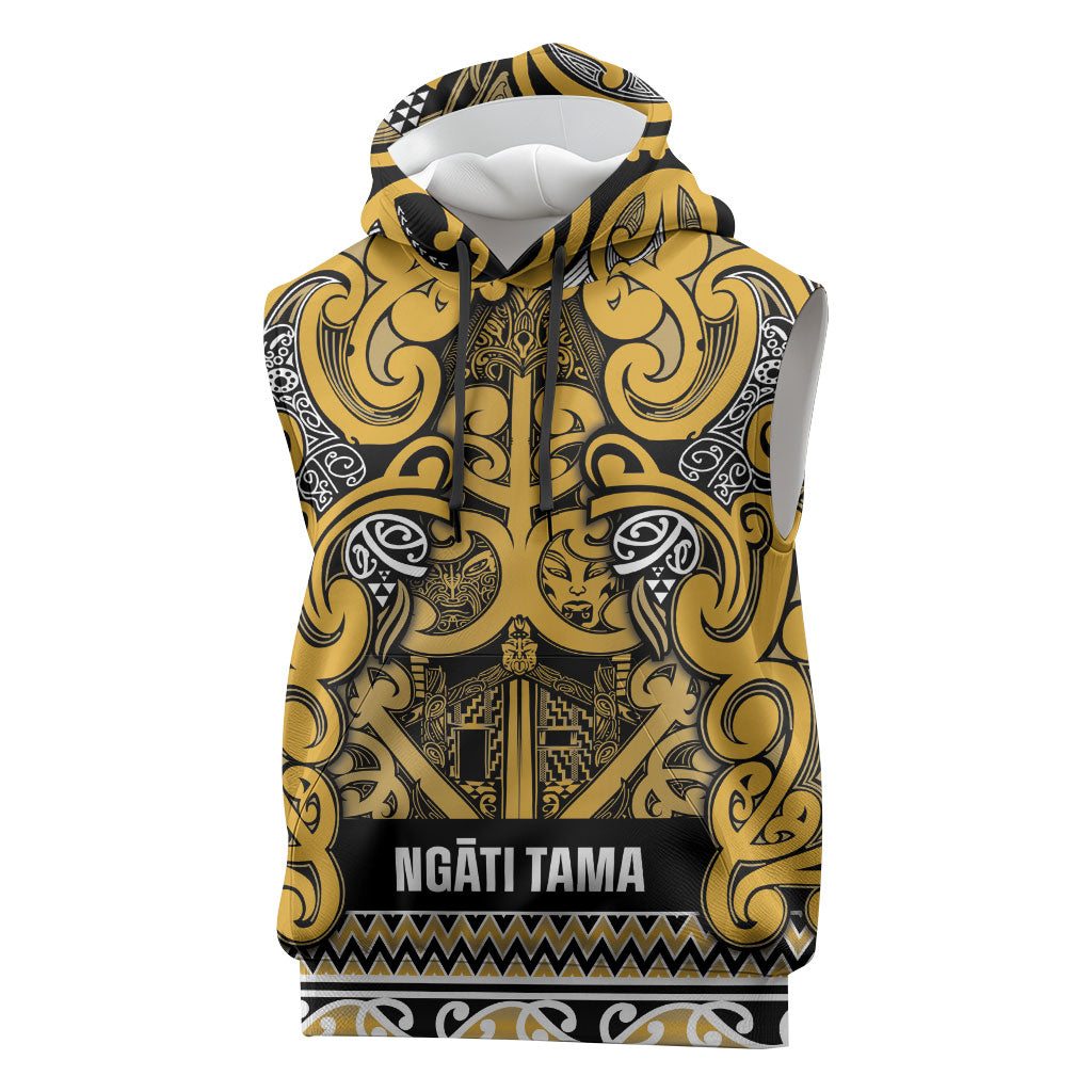 Aotearoa Iwi Ngāti Tama ki Te Waipounamu Trust Sleeveless Hoodie Maori Wharenui House Tribal Pattern LT9 Gold - Polynesian Pride