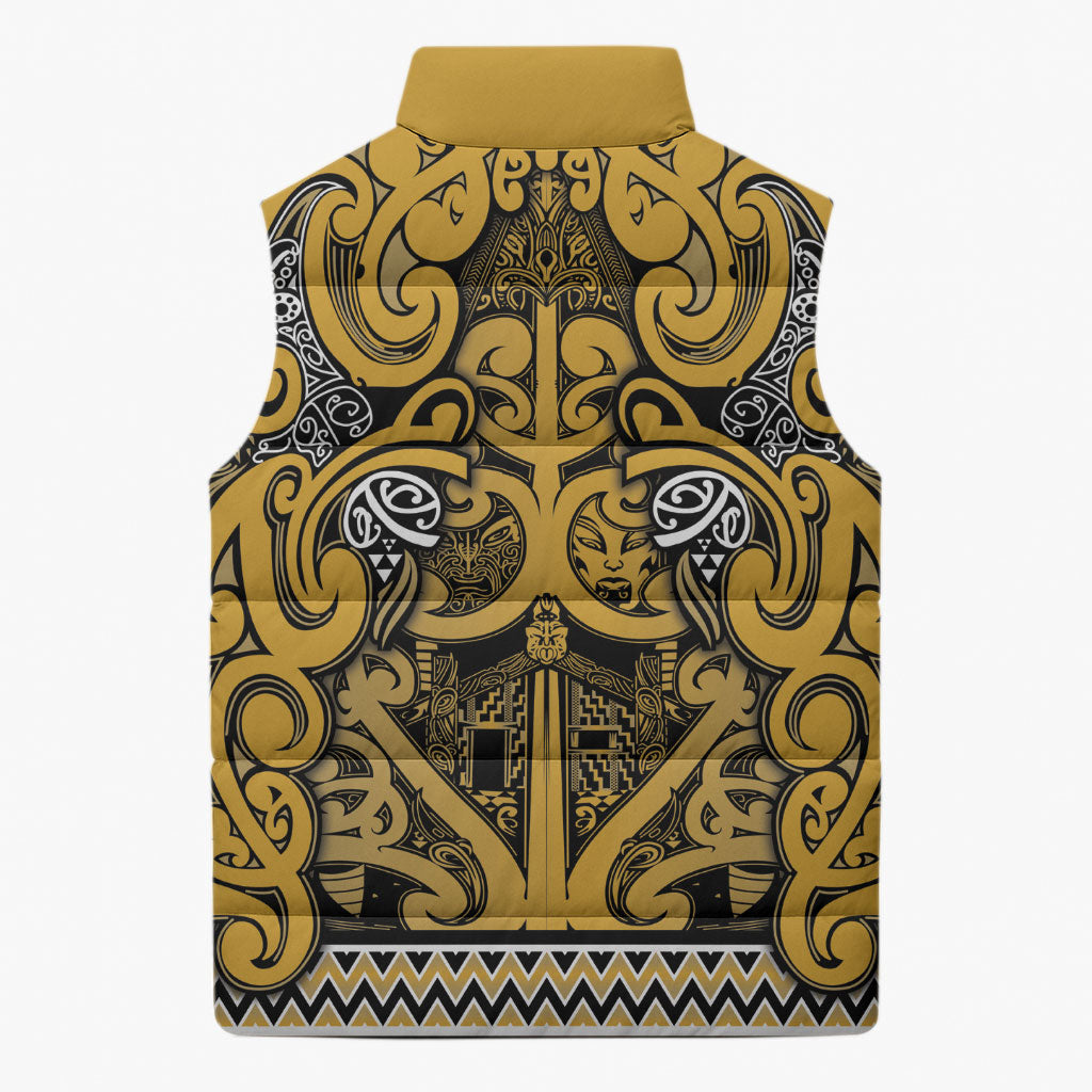 Aotearoa Iwi Ngāti Tama ki Te Waipounamu Trust Sleeveless Puffer Jacket Maori Wharenui House Tribal Pattern LT9 - Polynesian Pride