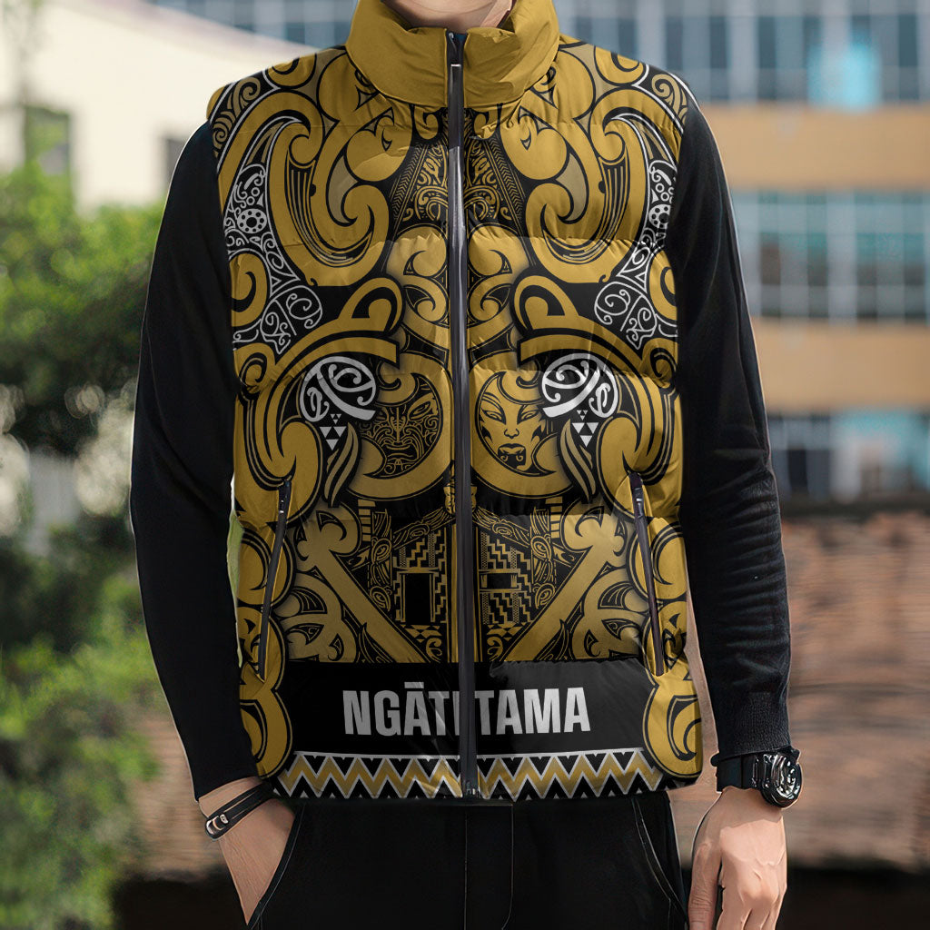Aotearoa Iwi Ngāti Tama ki Te Waipounamu Trust Sleeveless Puffer Jacket Maori Wharenui House Tribal Pattern LT9 - Polynesian Pride
