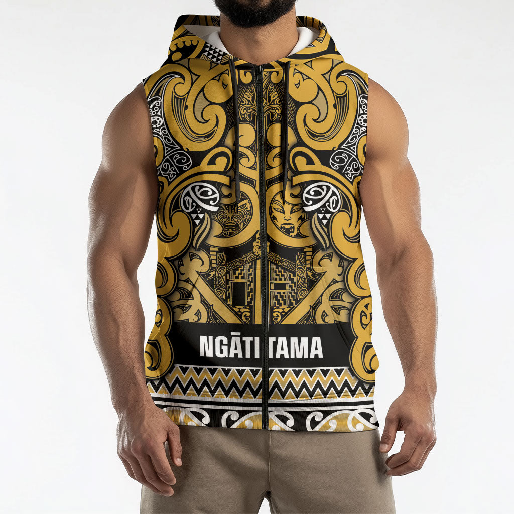 Aotearoa Iwi Ngāti Tama ki Te Waipounamu Trust Sleeveless Zip Hoodie Maori Wharenui House Tribal Pattern LT9 - Polynesian Pride