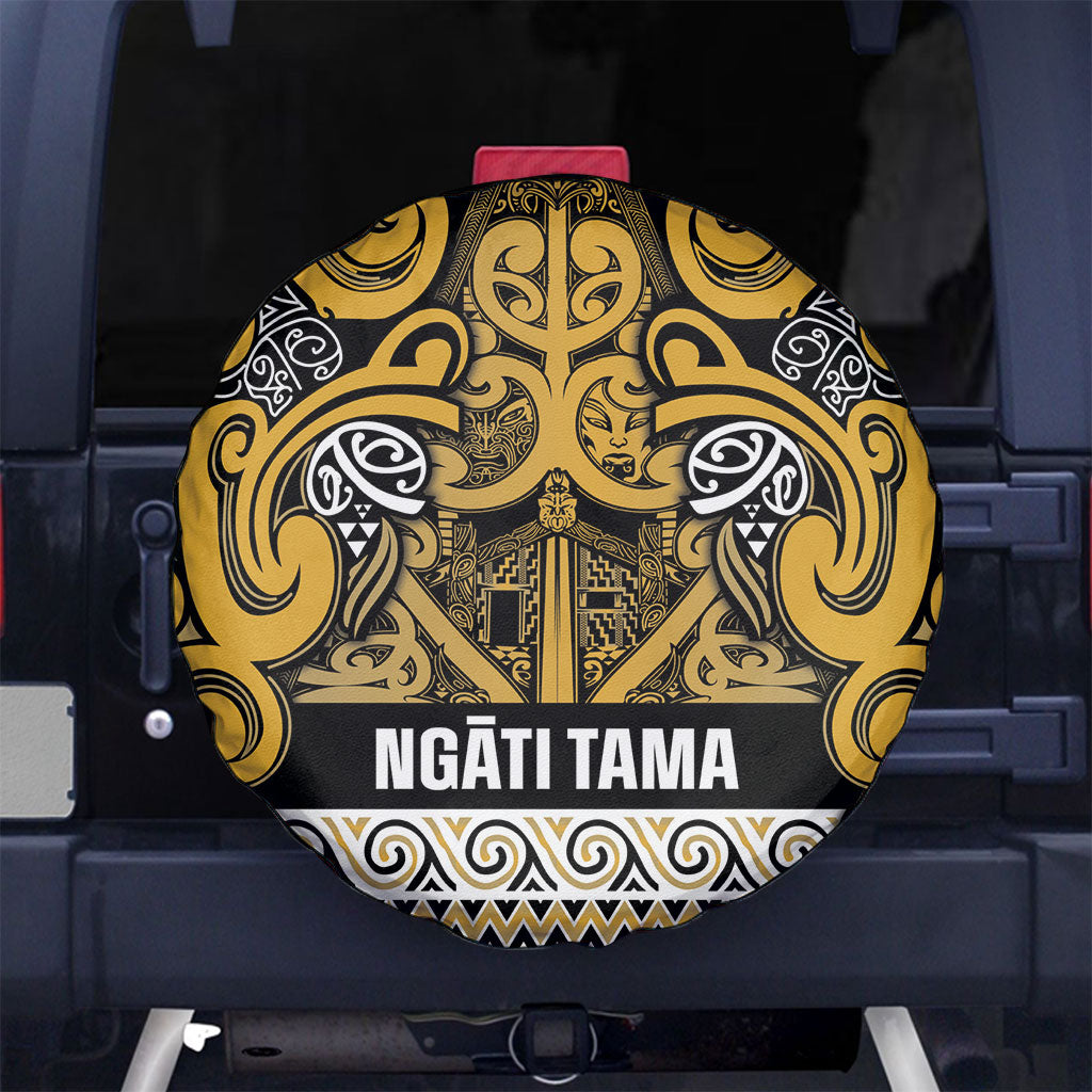 Aotearoa Iwi Ngāti Tama ki Te Waipounamu Trust Spare Tire Cover Maori Wharenui House Tribal Pattern LT9 No hole Gold - Polynesian Pride