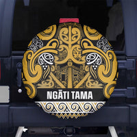 Aotearoa Iwi Ngāti Tama ki Te Waipounamu Trust Spare Tire Cover Maori Wharenui House Tribal Pattern LT9 No hole Gold - Polynesian Pride