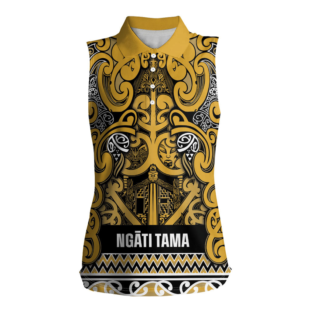 Aotearoa Iwi Ngāti Tama ki Te Waipounamu Trust Women Sleeveless Polo Shirt Maori Wharenui House Tribal Pattern LT9 Female Gold - Polynesian Pride