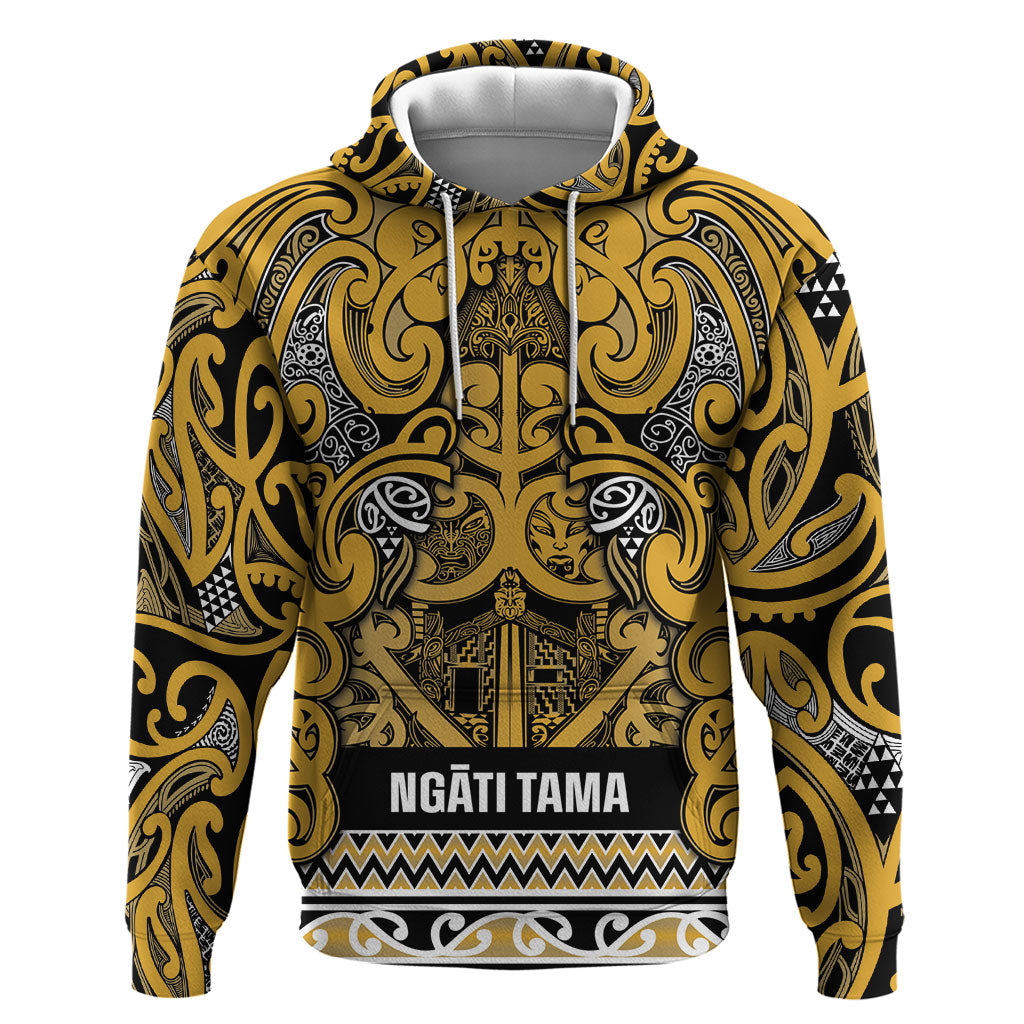 Aotearoa Iwi Ngāti Tama ki Te Waipounamu Trust Zip Hoodie Maori Wharenui House Tribal Pattern LT9 Pullover Hoodie Gold - Polynesian Pride