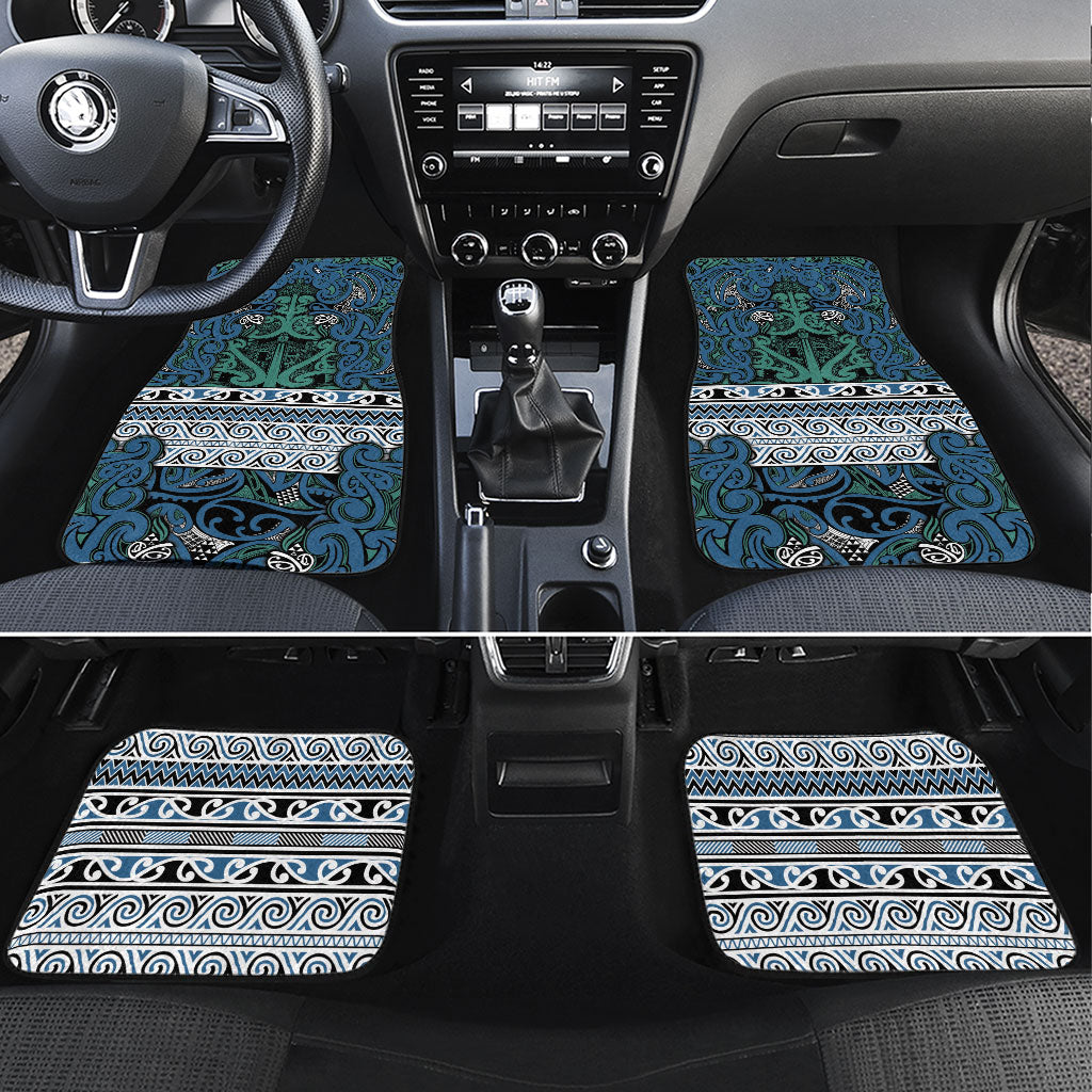 Aotearoa Iwi Ngati Mutunga Car Mats Maori Wharenui House Tribal Pattern LT9 Set 4pcs Ocean Blue - Polynesian Pride