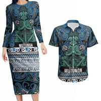 Aotearoa Iwi Ngati Mutunga Couples Matching Long Sleeve Bodycon Dress and Hawaiian Shirt Maori Wharenui House Tribal Pattern LT9 Ocean Blue - Polynesian Pride