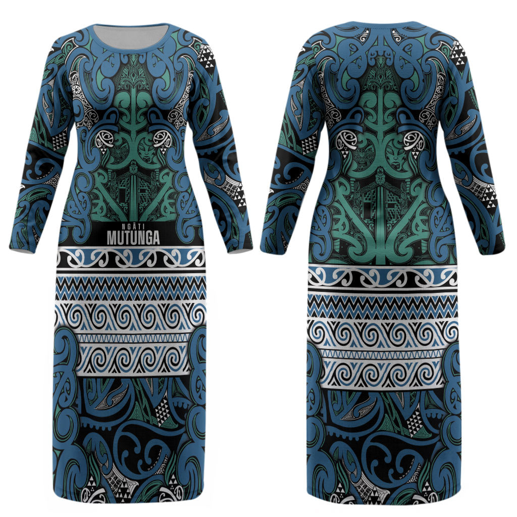 Aotearoa Iwi Ngati Mutunga Couples Matching Long Sleeve Bodycon Dress and Hawaiian Shirt Maori Wharenui House Tribal Pattern LT9 - Polynesian Pride